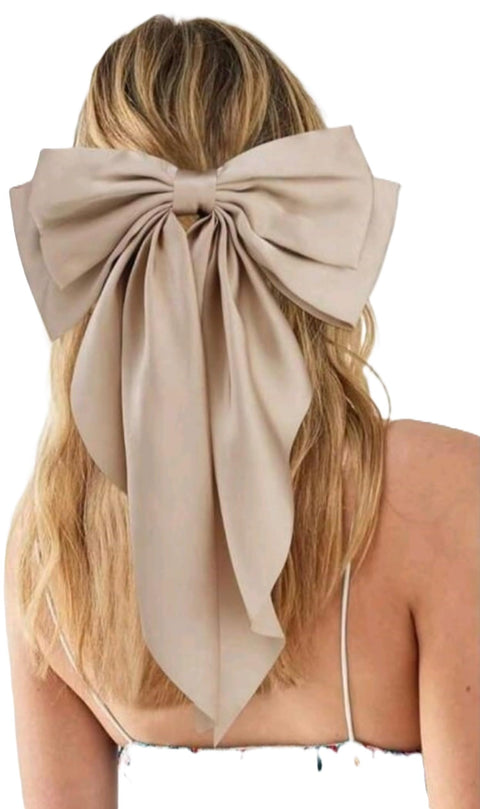 1 Piece Big Bow Hair Clips Long Tail Hair Clips Soft Silk Satin Long Tail Hairpins Metal French Bow Hair Pins Party Accessories for Women Girls (Beige)