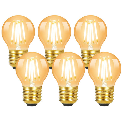 E27 LED Vintage Edison Bulb – 4W Warm White 2700K Retro Filament Decorative 380LM Amber Glass Bulb Interior Non-Dimmable, Equivalent to 40W Incandescent Bulb, Pack of 6 (G45)