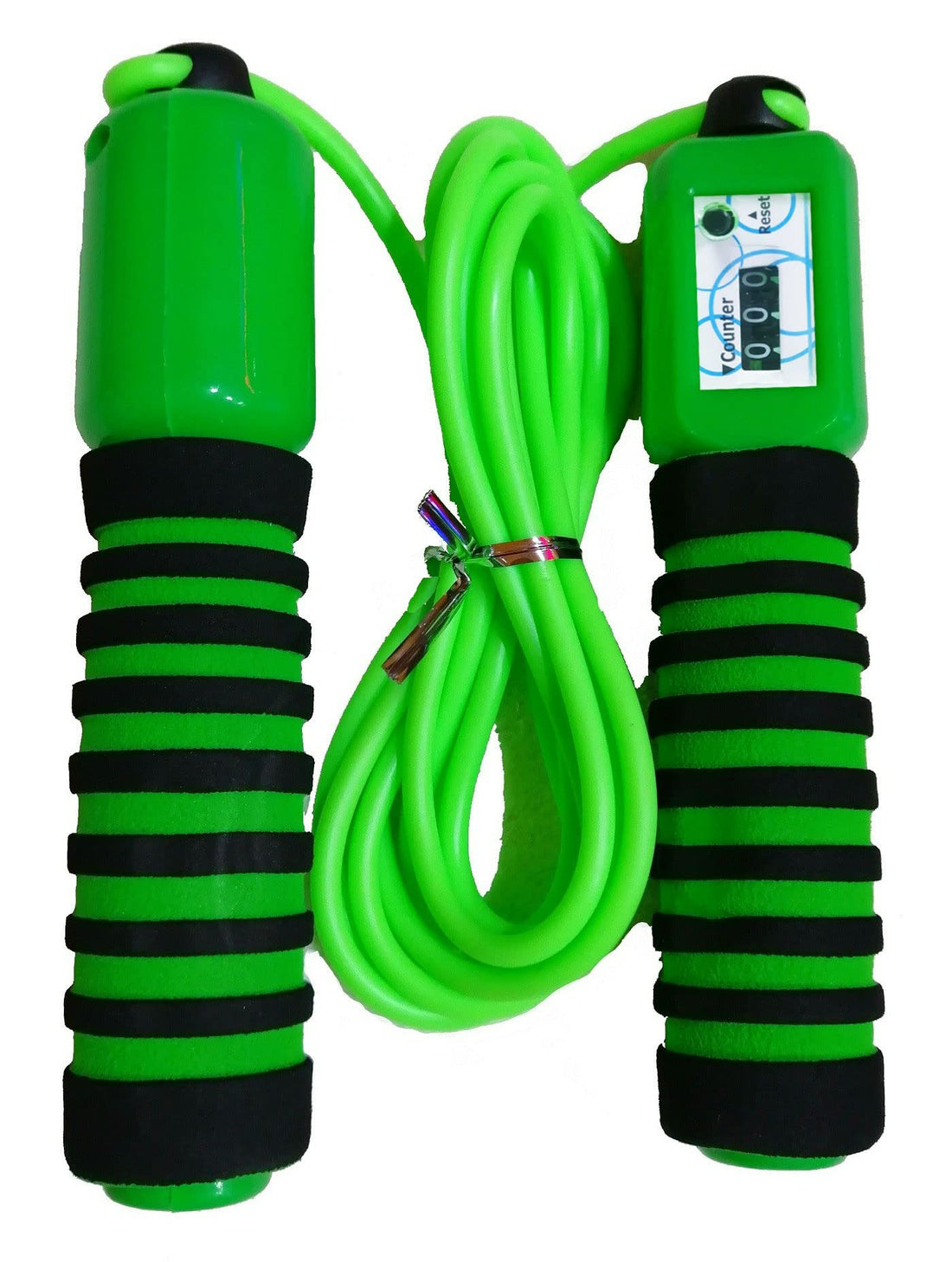 Adjustable jump rope with counter & comfortable handles - green