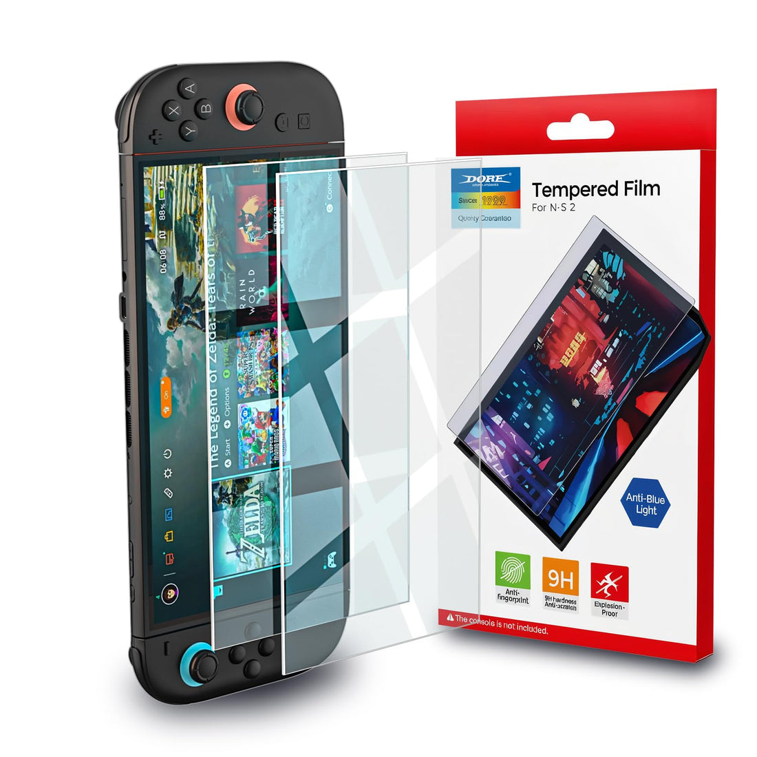 Switch 2 Screen Protector, Blue Light Blocking Tempered Glass Screen Protector for Switch 2, 9H Hardness, HD Clear, Anti-Fingerprint, Anti-Scratch, Eye Protection, Easy Installation, Perfect Fit for