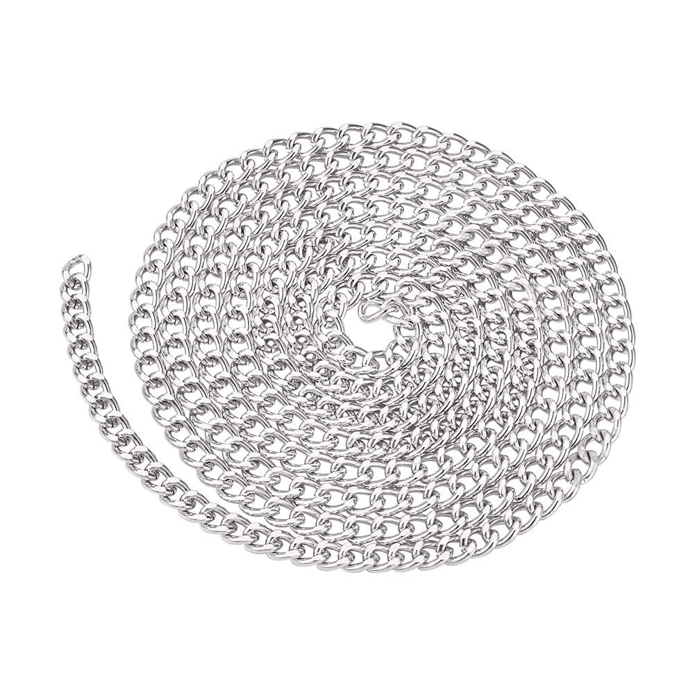 Craftdady 6.6 Feet Aluminium Curb Chain Unwelded Twist Link with Spool for Punk Cuban Chain Necklace Bracelet Jewellery Making, Silver