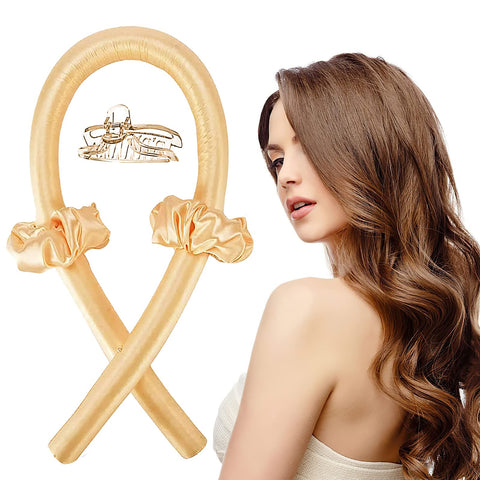 Heatless Hair Curlers to Sleep In – Silk Curling Rod Headband Set Wave DIY Hair Rollers Styling Tool for Long Hair Overnight, Lazy No Heat Rollers Hair Curlers with Hair Clip and Scrunchies Champagne