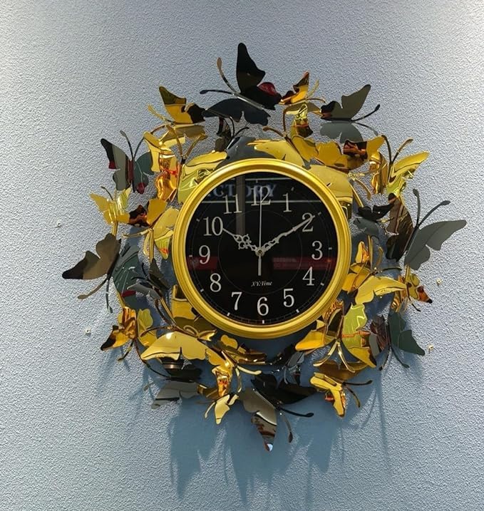 Earwig Vintage Metal Double Sided Wall Clock, Easy Read Silent Retro Station Clock, Butterfly