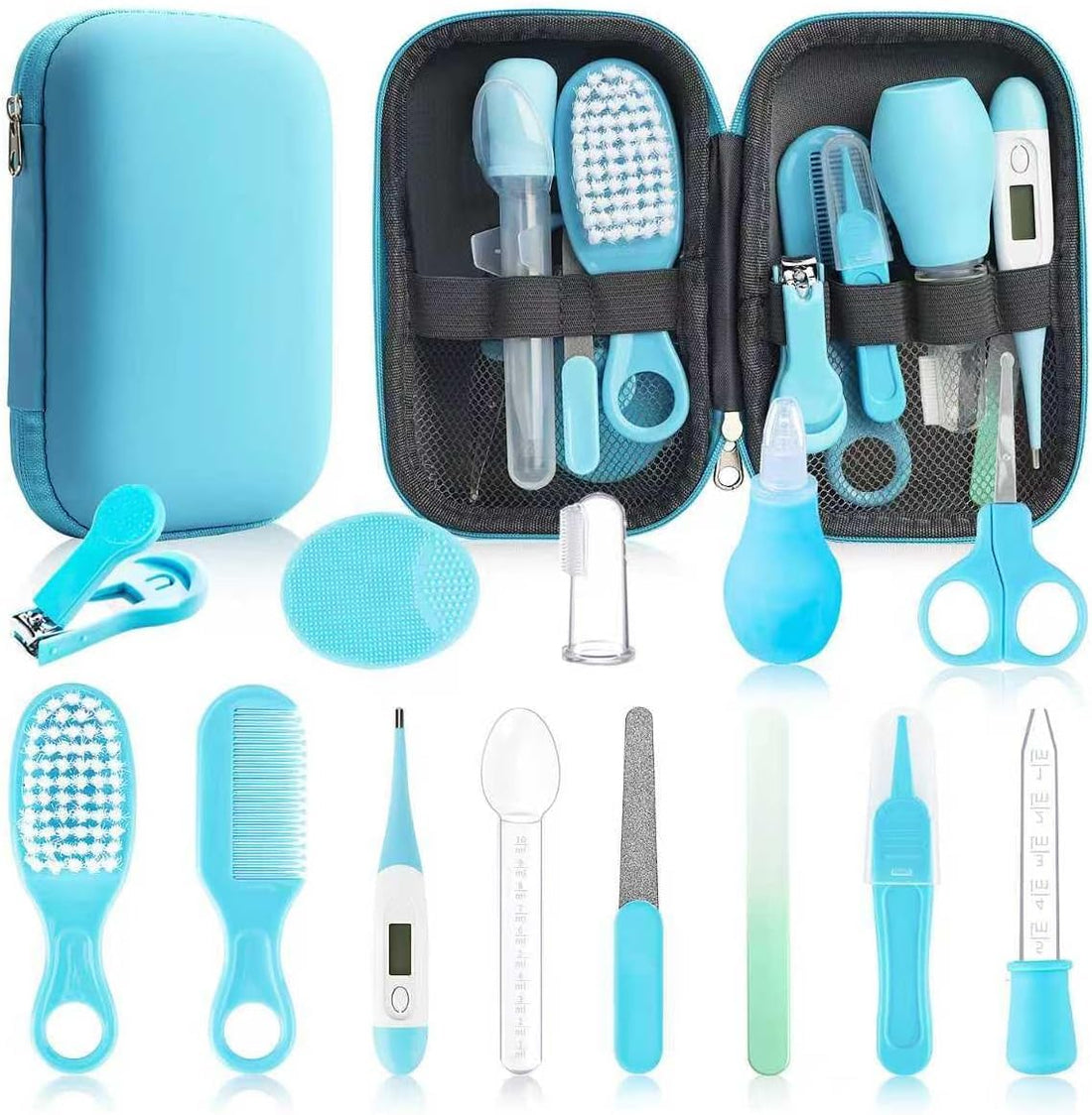 TECHZONE Baby Care & Grooming Kit for Newborns – Complete Infant Healthcare Set with Thermometer, Nail Care, Brush & Essential Baby Care Accessories (Blue)