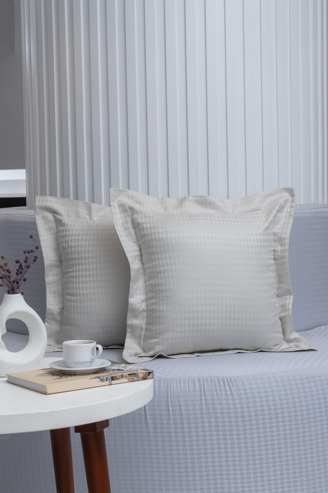 nit - Set Of 2 Light Grey Cushion -Jacquard - (800 TC) 100% Egyptian Cotton