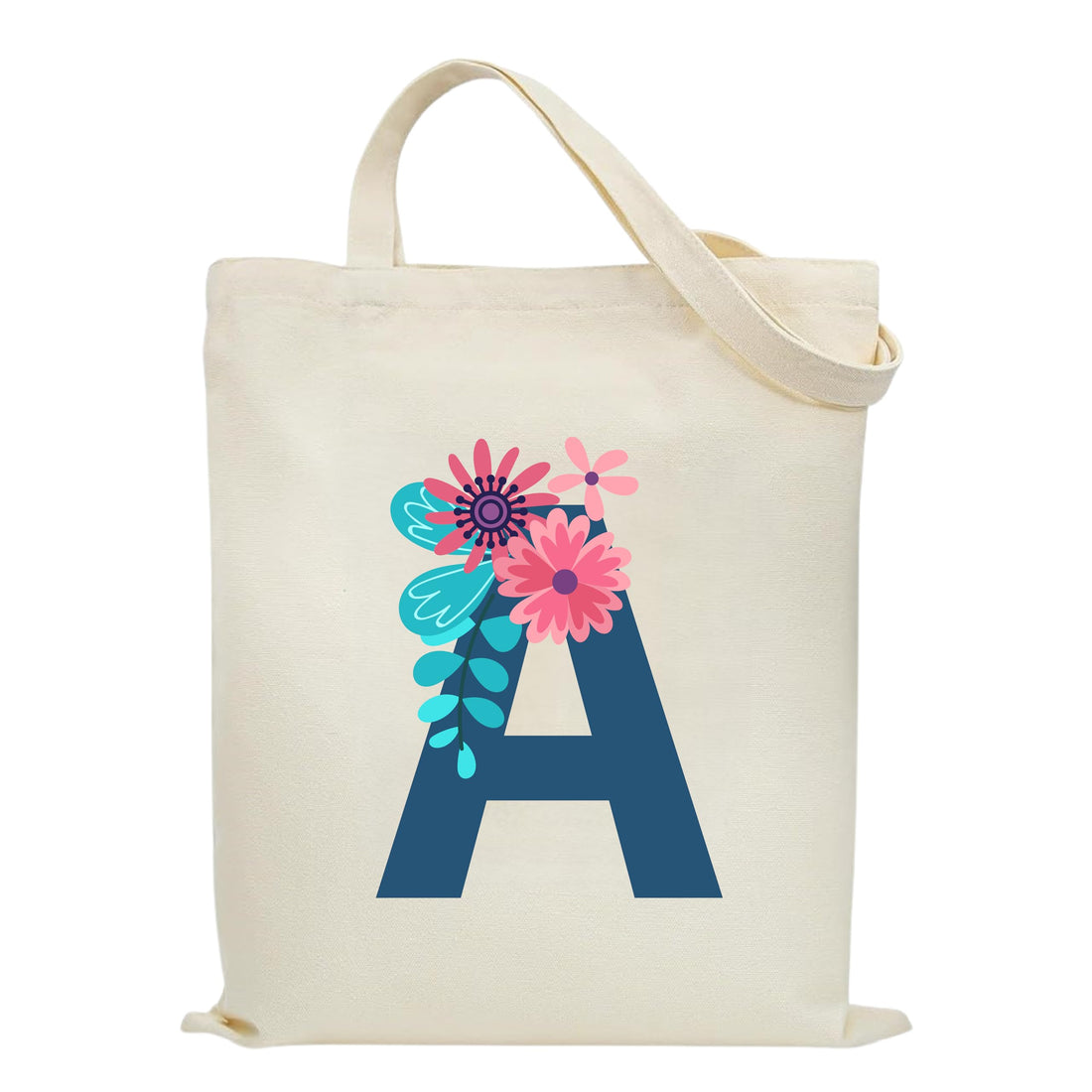 Eco-Friendly Canvas Cotton Tote Bag with Floral Design on Initial Letters Printed Bags for Women, Men - Reusable Shopping Bag, Party Gift Idea and Blend Cotton Gift Bag