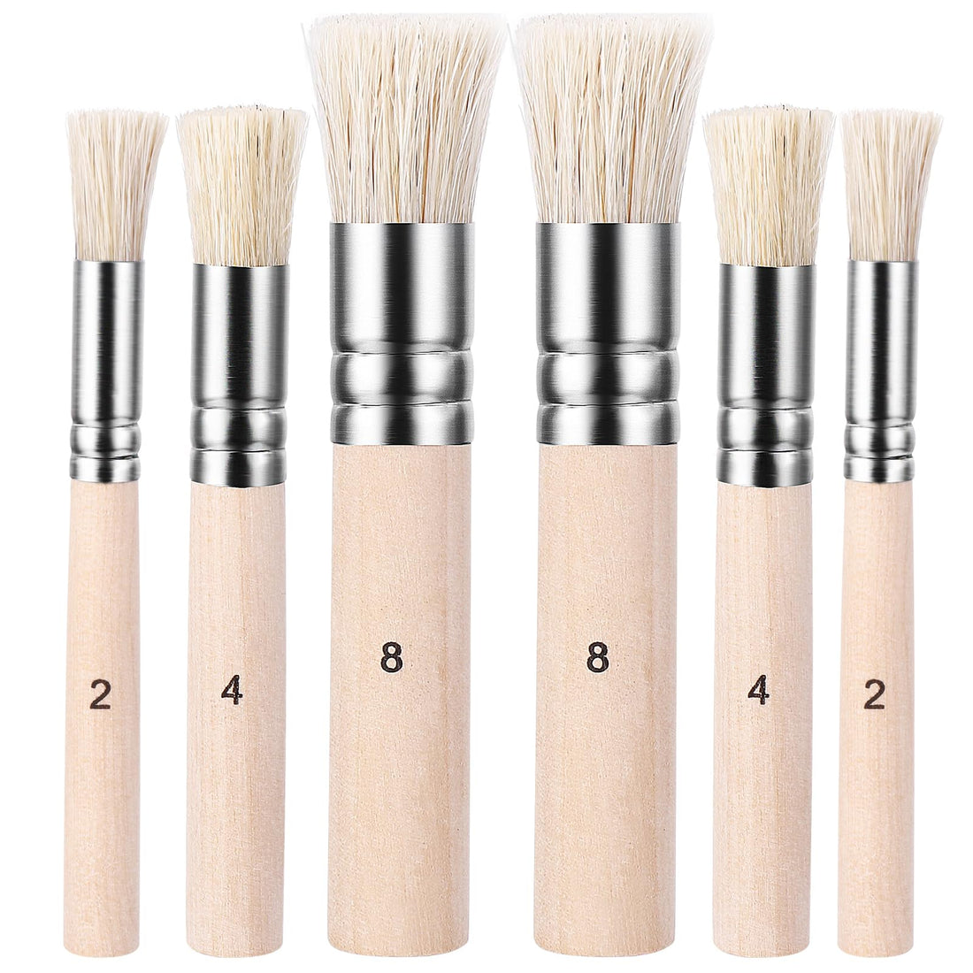 Teaaha 6Pcs Wooden Stencil Brushes, Pure Natural Bristle Brush, Paint Brushes, Wood Wall Painting Bristle Template Set for Acrylic Oil Watercolor Art Painting Stencil Project DIY Craft