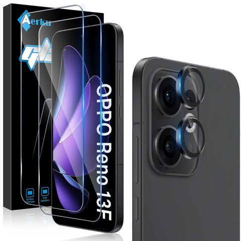 Tempered Glass Film for Oppo Reno 13F / 13 FS, with Camera Lens Protection [2+1 Pieces], 0.33 mm Ultra Clear [9H Hardness Anti-Scratch] Screen Protector Film