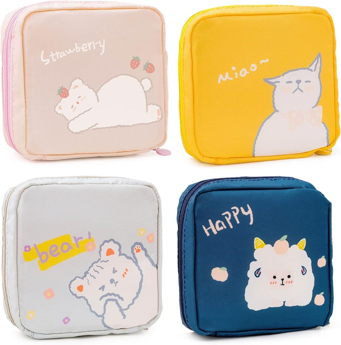 Sanitary Napkin Storage Bag, Zipper Menstrual Pad Bag Portable Sanitary Napkin Storage Tampons Holder for Purse First Period Kit for Teen Girls Store Sanitary Pads for Women(4Pcs)