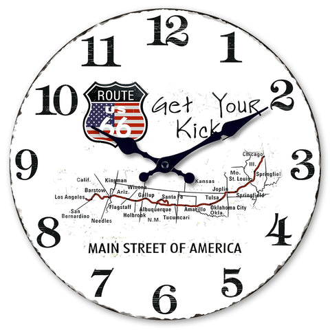 Vintage Wood Wall Clock Battery Operated 12 Inch Route 66 Wall Clock Silent Rustic Decorative Wall Clocks for Living Room Bedroom Man Cave