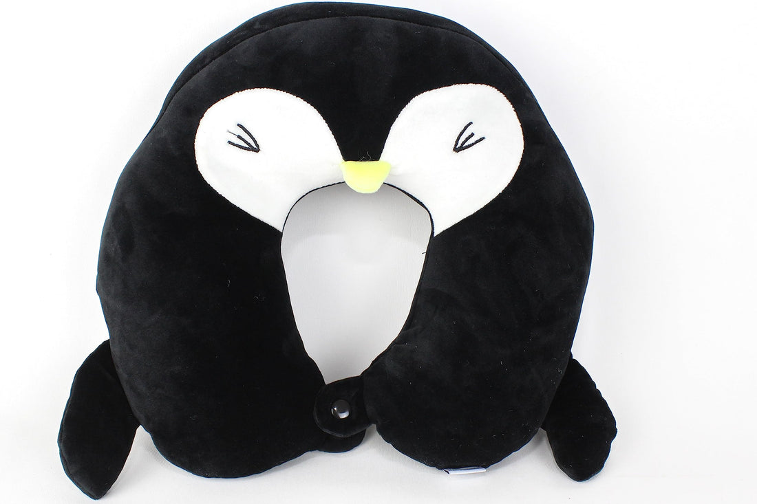 Comfy Neck Support Soft Fiber Travel Neck Pillow U-Shape For Car, Travel, Office,Airplane and Gifts - Penguin - White and Black