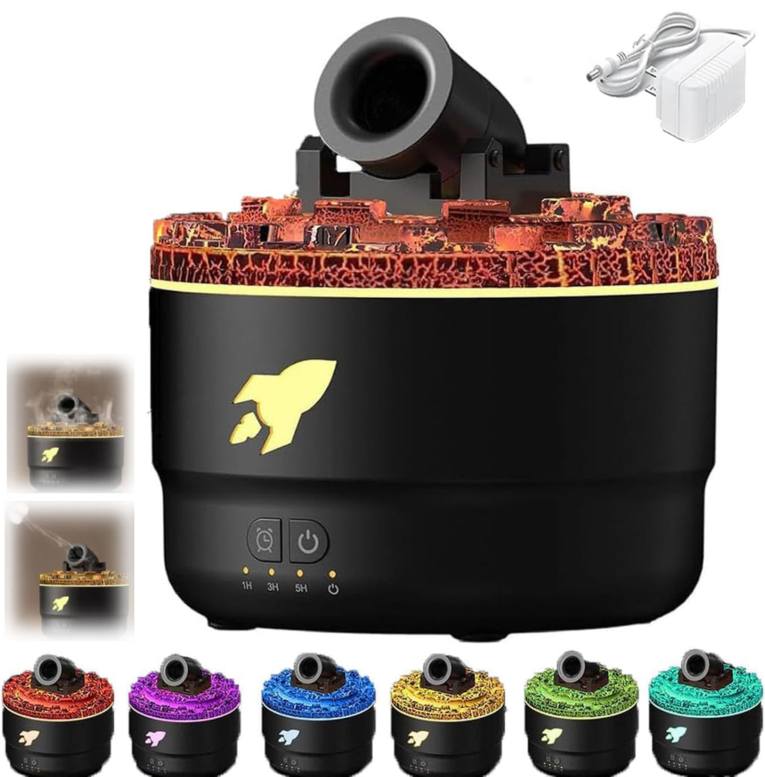 Cannon Blast Aroma Humidifier, 7 Colors LED Vapor Cannon Humidifier Silent Diffuser, 2 Mode Creative Turret Colorful Yellowcane Aroma Air Humidifier, Small Home Desktop Humidifier for Bedroom