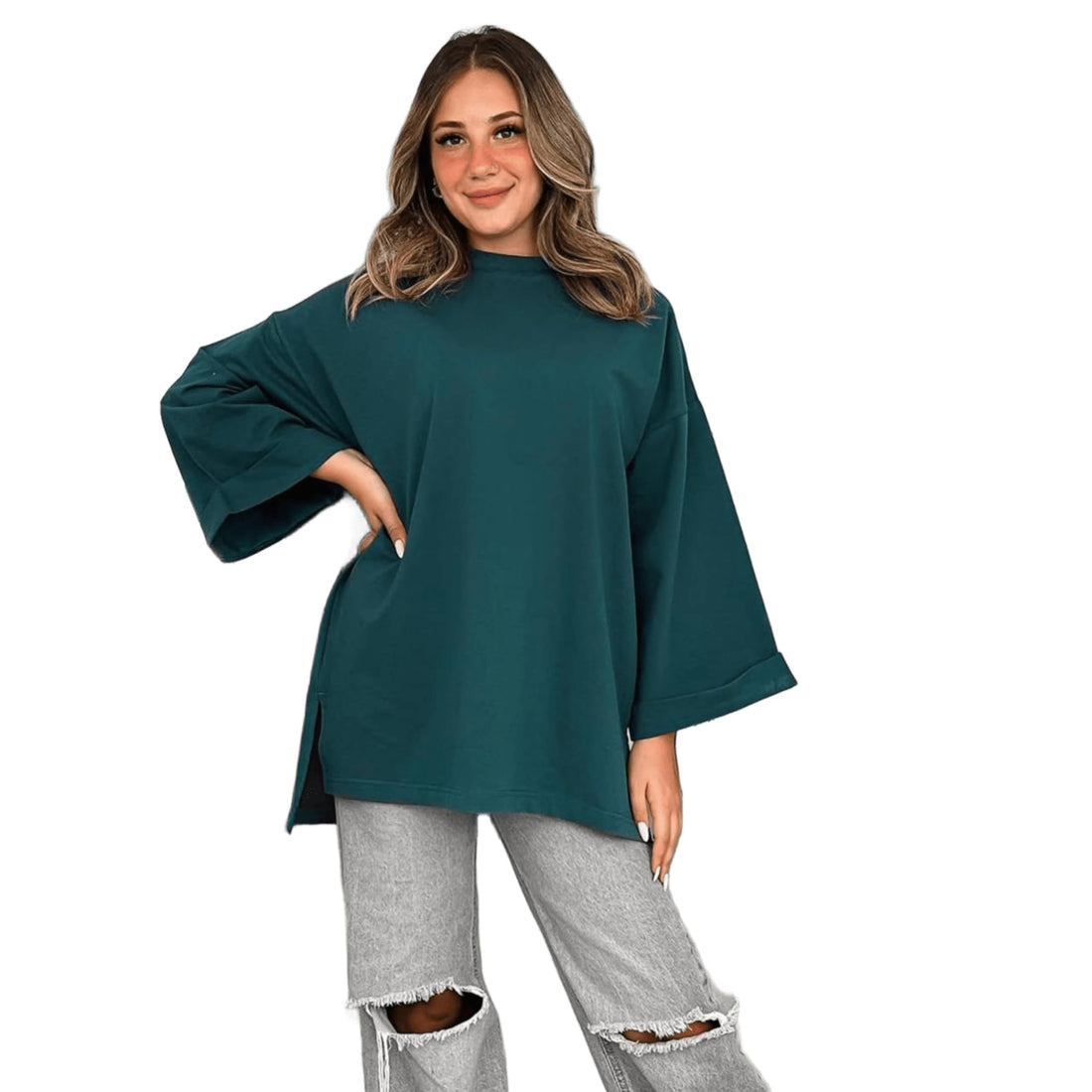 Oversize Women's 100% Cotton Comfortable Long Sleeve T-Shirt - Casual Loose Fit Summer Outdoor Daily Wear