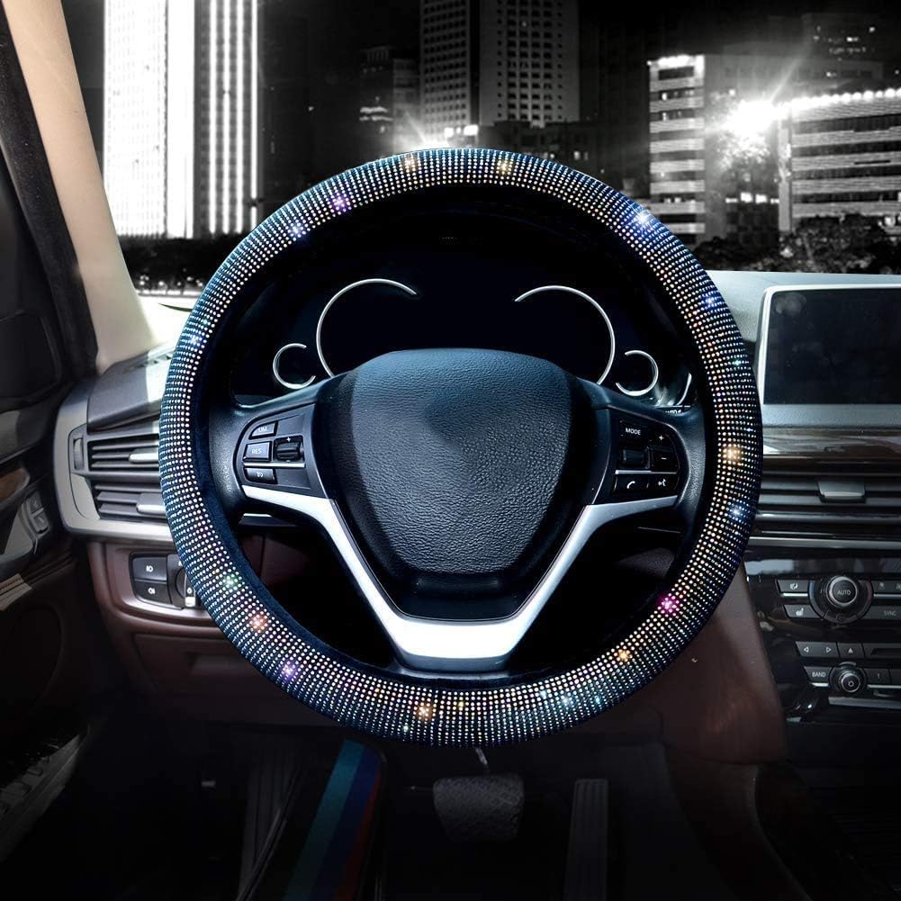 Generic Rhinestone Steering Wheel Cover, Soft Material, Universal Fit 30cm, Multicolour, Compatible with Cars and SUVs