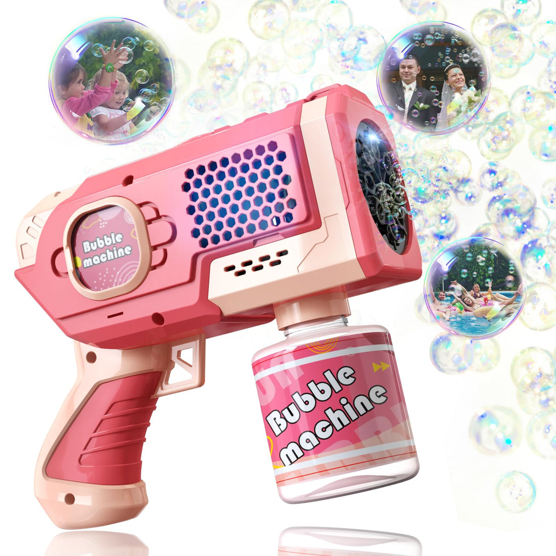 Bubble Machine, Bubble Gun Children 5000+ Bubbles/Minute Bubble Machine with Soap Bubbles Liquid for Children Outdoor Garden Toy, Bubble Gun Gift for Wedding/Birthday