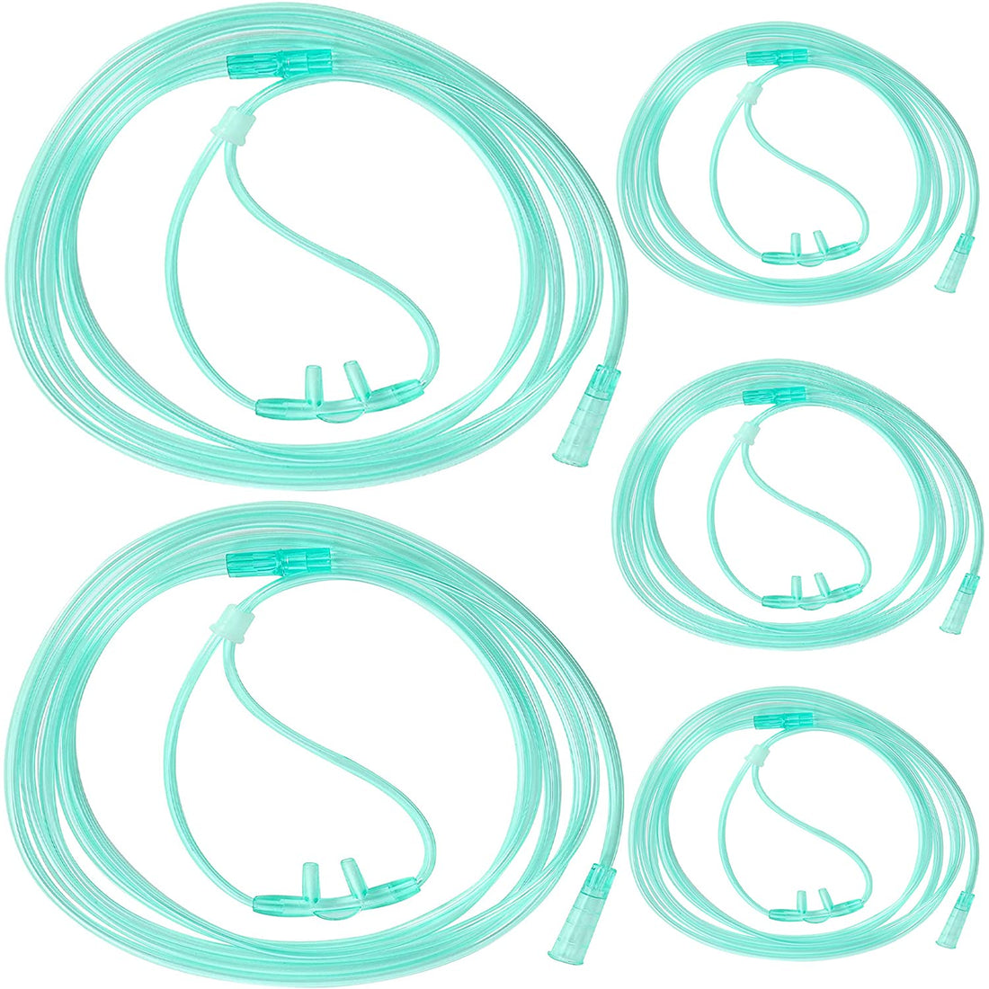 Adult Standard Nasal Oxygen Cannula, Standard Connector 6.6 Ft, Green Tubing, Highly Visible (6.6 Ft (Pack of 5))