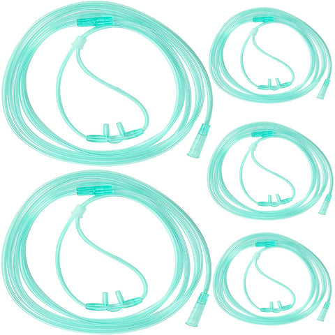 Adult Standard Nasal Oxygen Cannula, Standard Connector 6.6 Ft, Green Tubing, Highly Visible (6.6 Ft (Pack of 5))