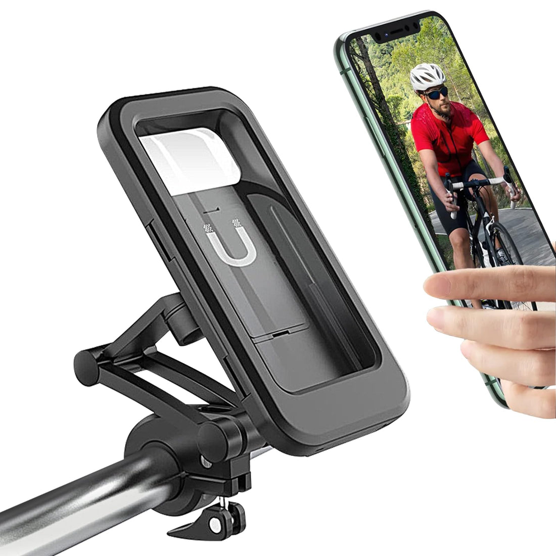 Mobile Phone Holder Bicycle Motorcycle, Universal 360° Bicycle Phone Holder, Removable, Waterproof Phone Holder, Anti-Vibration, Face/Touch ID, for 5.5-6.8 Inch Smartphone