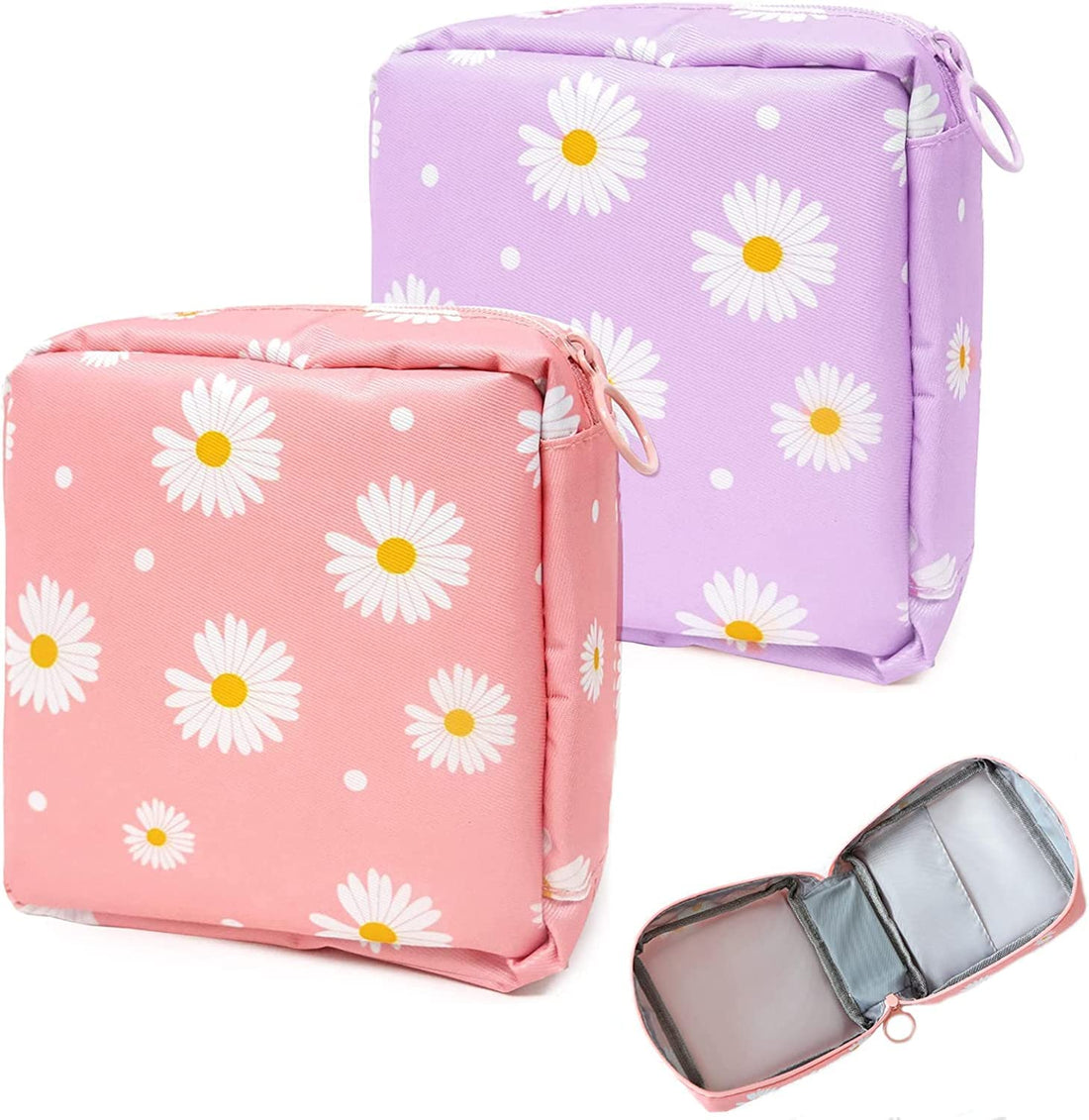 Period Pouch, Sanitary Napkin Storage Bag, Pad Bags for Period, Preppy Patch Period Bag for Teen Aged Girls, Daisy First Period Bags for Teen Girls Women Ladies 2 Pack