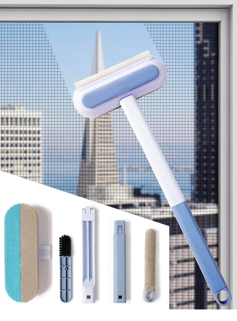 Downtown 4 in 1 Magic Window Cleaner Kit, Multifunctional Screen Brush with Handle for Mosquito Net Cleaning