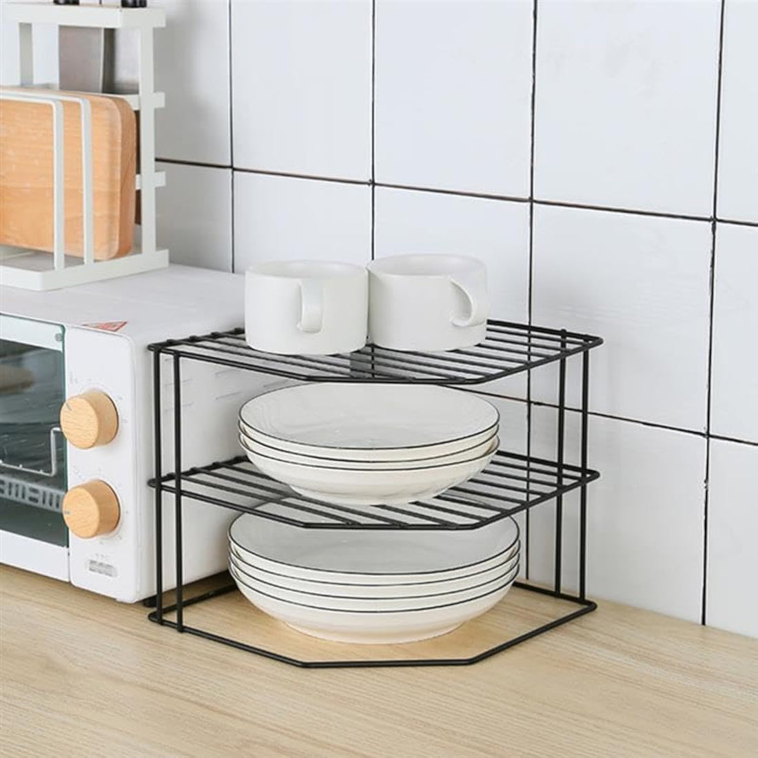 Generic Tri-Tier Corner Dish Rack, 23 x 23 x 15.75 cm, Plastic, Space Saving, Rust Resistant, Kitchen Storage Idea, Cabinet Organizer