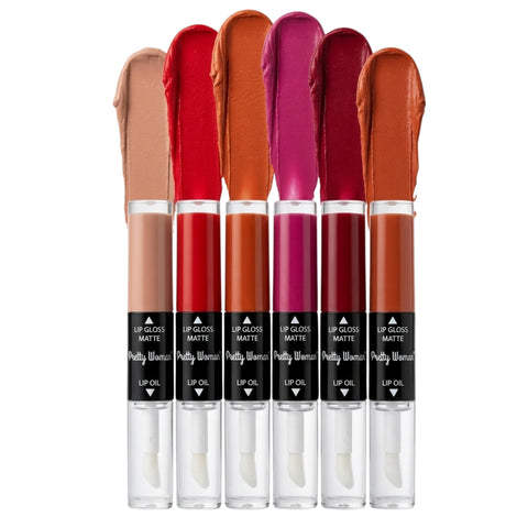 (BUY 3 GET 3 FREE) 2x1 Lip Gloss&Lipstick Super Matte, Multiple colors suitable for all occasions. 6pcs