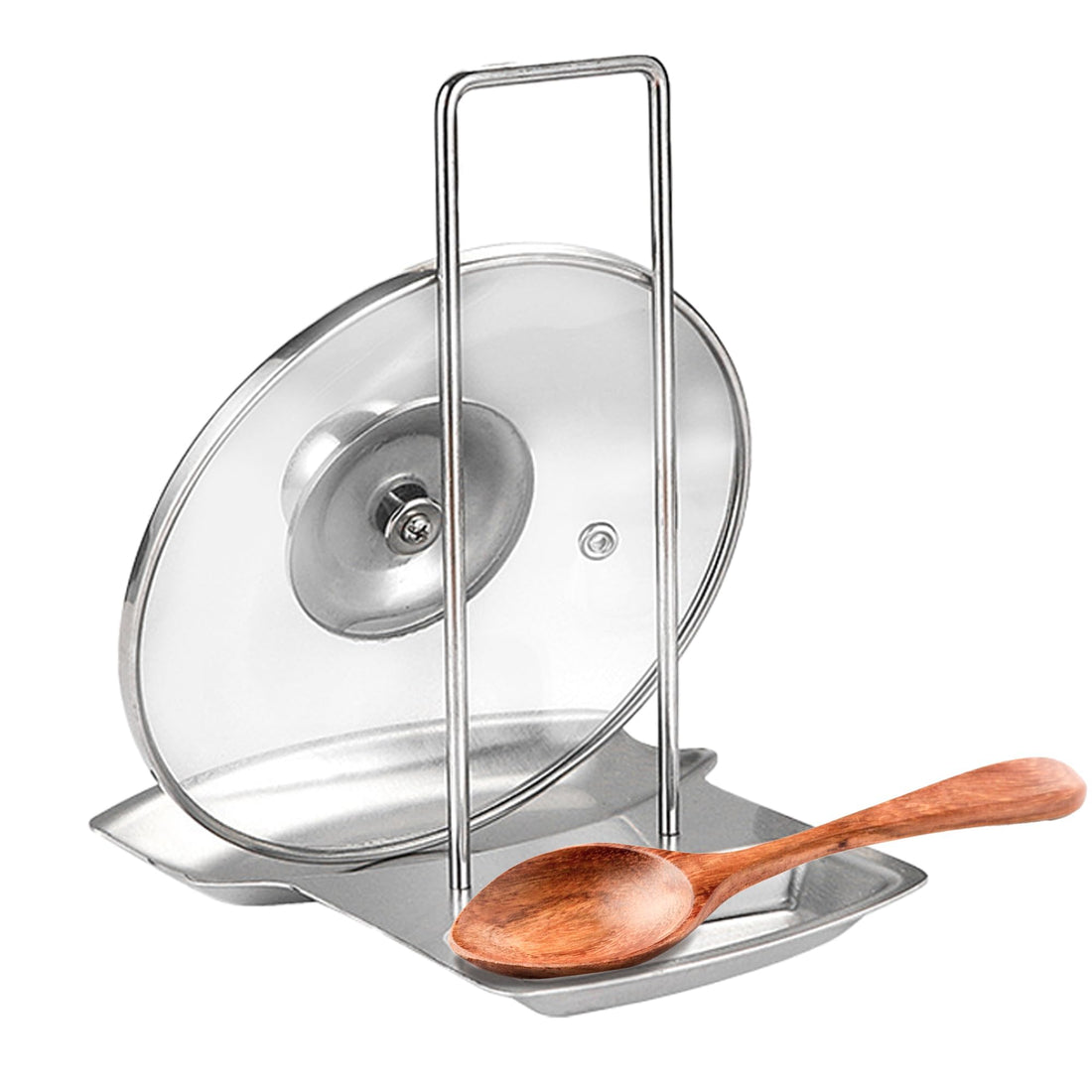 KASTWAVE Lid and Spoon Rest, Pot Lid Holder Spoon Rest, Stainless Steel Utensils Pan Pot Cover Lid Rack Stand Organizer, Multifunctional Storage Soup Spoon Rests Rack Kitchen Decor Tool