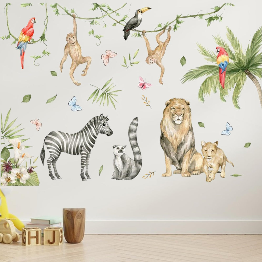 CutitiUU Large Animals Wall Stickers 2 Pcs Double Sided Wall Decals Jungle Animals Window Stickers Tree Lion Monkey Animals Wall Art Decals for Bedroom Kids Room Playroom Home Decor