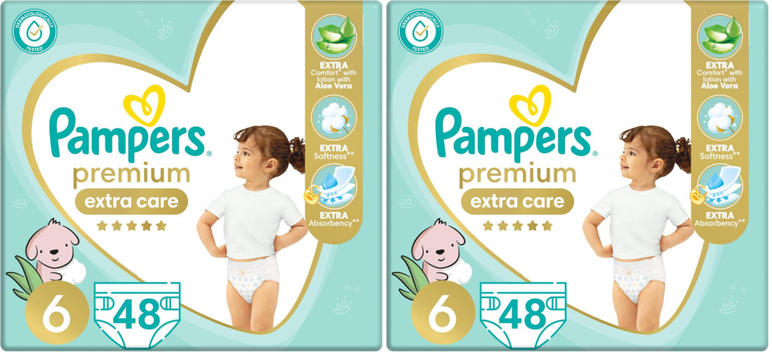 Pampers premium EXTRA care Taped diapers, size 6, with Lotion with Aloe Vera, 48 baby diapers (Pack of 2)