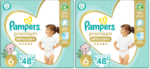 Pampers premium EXTRA care Taped diapers, size 6, with Lotion with Aloe Vera, 48 baby diapers (Pack of 2)