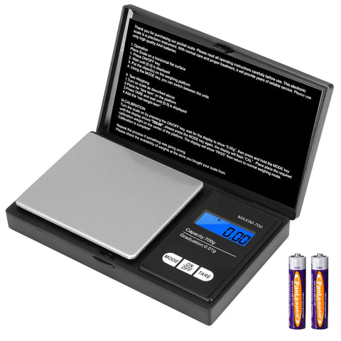 Vinabo 700g/0.01g Precision Scales Portable Digital Pro with LCD Display, 7 Units, Tare Function for Kitchen, Jewelry, Black Coffee