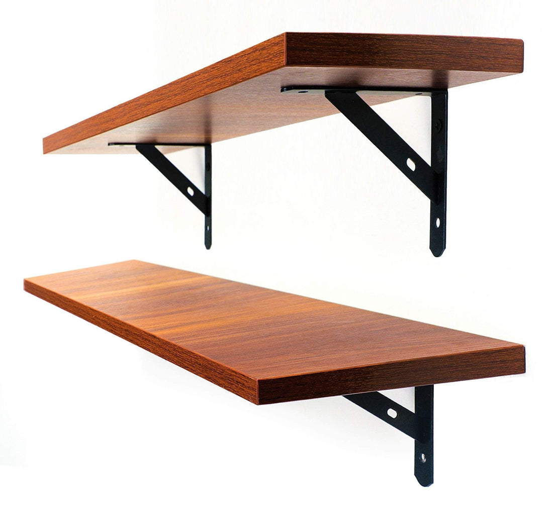 AWX Floating Shelves Set of 2 - Wooden Wall Shelves for Bedroom, Bathroom & Kitchen - Rustic Floating Bookshelf with Screws Included