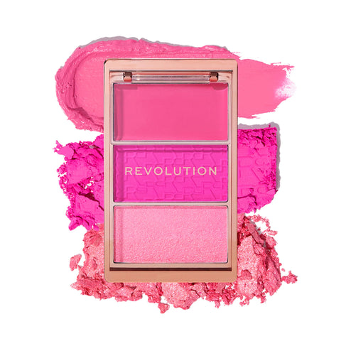 Revolution, Blush Icon Palette, Cream & Pressed Powder Blusher, Highly Pigmented, Face Palette, Vegan & Cruelty-Free, 3 Shades, Hot Pink Flag