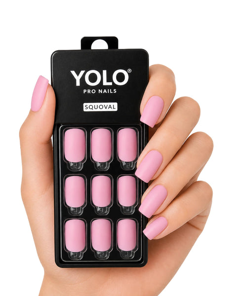 YOLO SS-117-Rosie Pro Nails Squoval Short Shape Press-On Nail Kit, Rosie