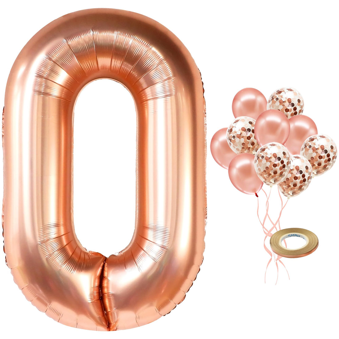 Large, 0 Rose Gold Number Balloon - Giant, 0 Rose Gold Balloons 40 Inch | Zero Number Balloon with Confetti Balloons | Mylar Zero for Anniversary, Wedding, Birthday