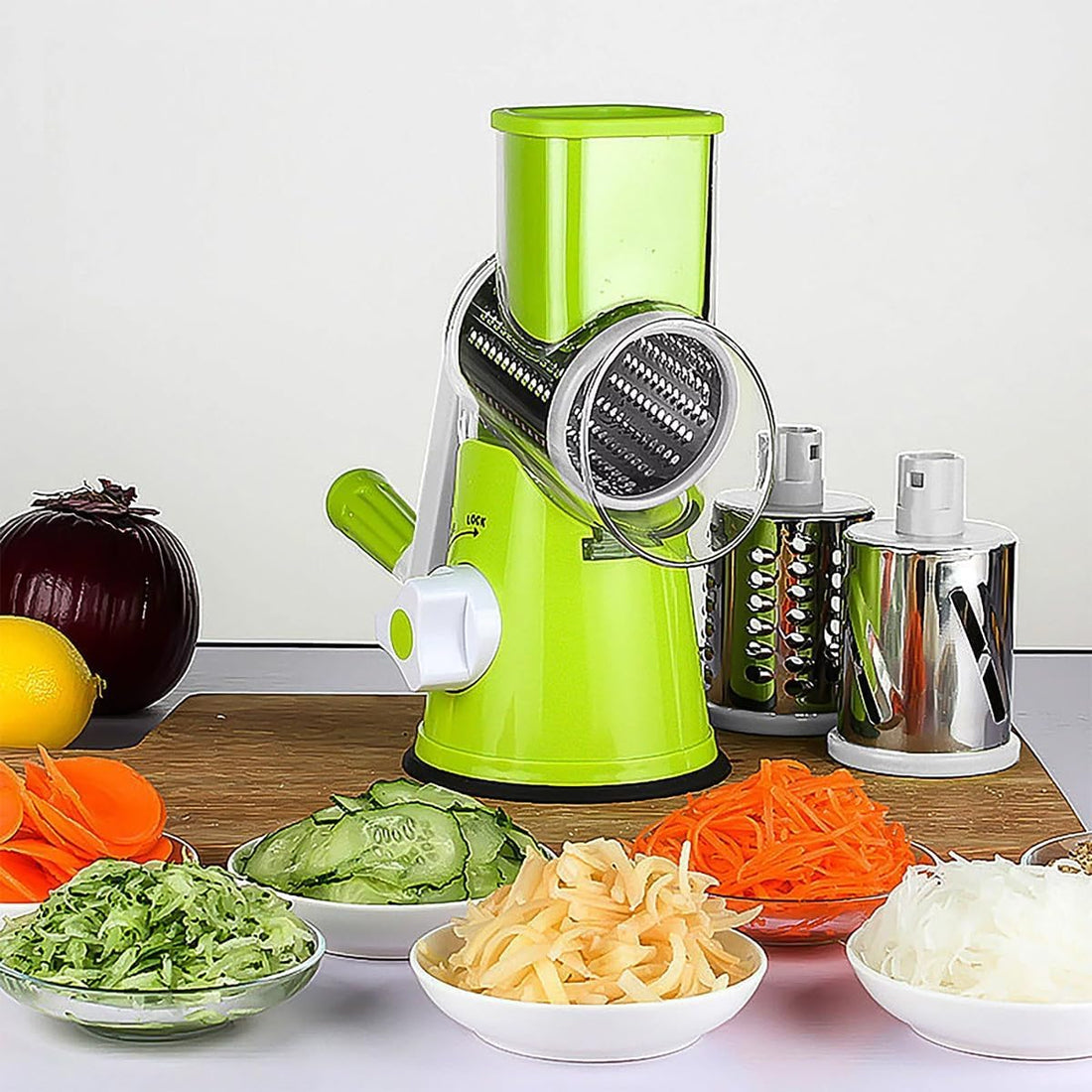 High Quality Rotary Round Manual Mandoline Drum Cheese & Vegetable Cutter Slicer Multifunctional Round Mandoline Grater Potato Kitchen Gadgets Rotary Vegetable Grinder