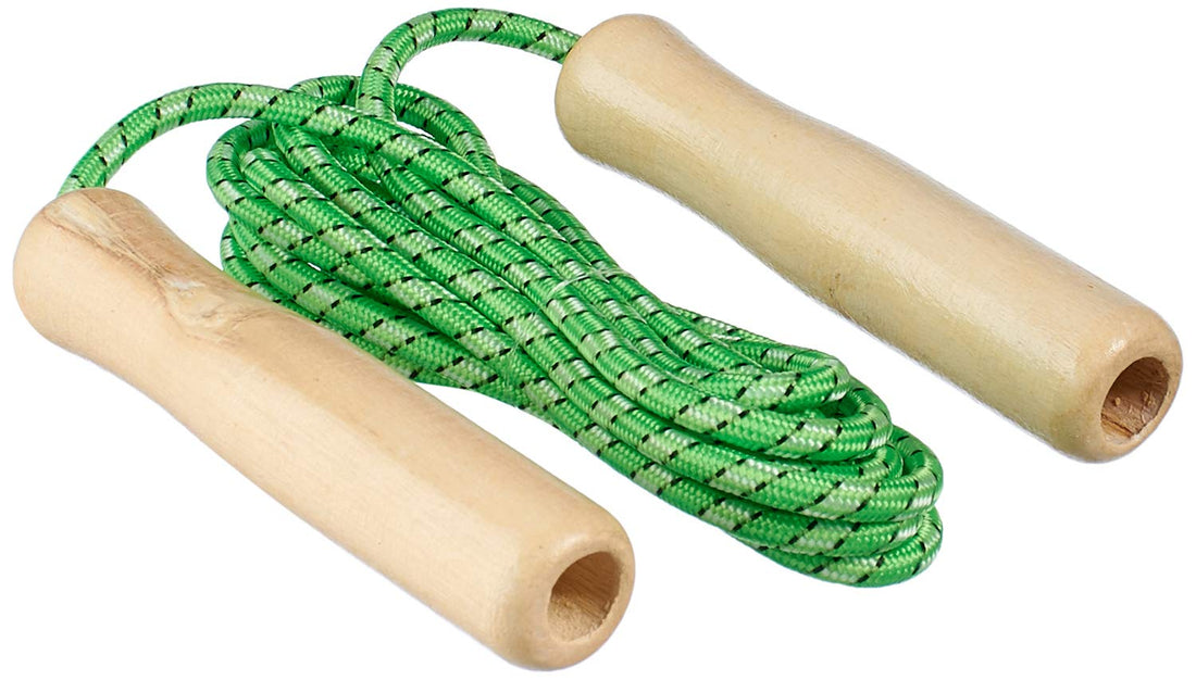 Jump rope with wooden handle - green and beige
