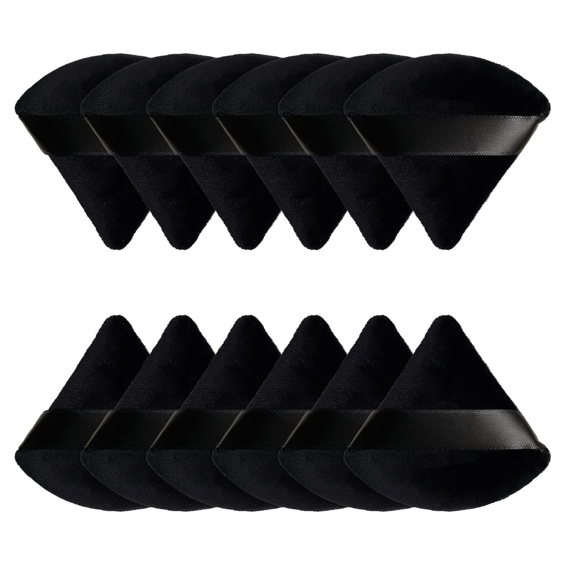 12 Pcs Triangle Puff Soft Powder Puffs Sponge Reusable Makeup Triangle Sponges with Strap for Loose Powder Body Eyes Cosmetic Foundation Wet Dry Makeup Tool, Black