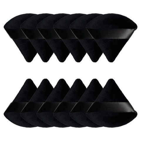 12 Pcs Triangle Puff Soft Powder Puffs Sponge Reusable Makeup Triangle Sponges with Strap for Loose Powder Body Eyes Cosmetic Foundation Wet Dry Makeup Tool, Black