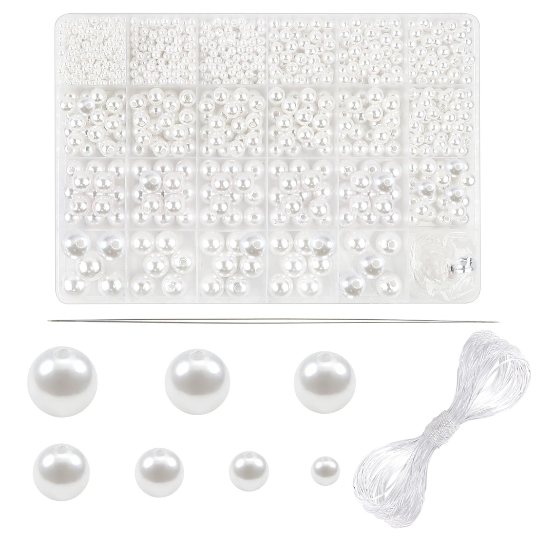 TOAOB THE ONE AND ONLY BABY 1400pcs White Pearl Beads Loose Imitation Pearls 3mm to 14mm with Crystal Wire for DIY Craft Decoration Jewellery Making
