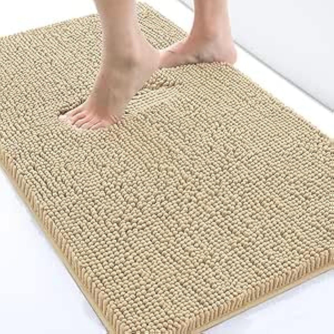 Plush Microfiber Long Runner - Non Slip Soft Bathroom Rug, Absorbent Machine Washable Chenille Bath Mat | Quick Dry Carpet, Great for Bath, Shower, Bedroom, or Door Mat (Charcoal Gray, 60x40) (Beige)