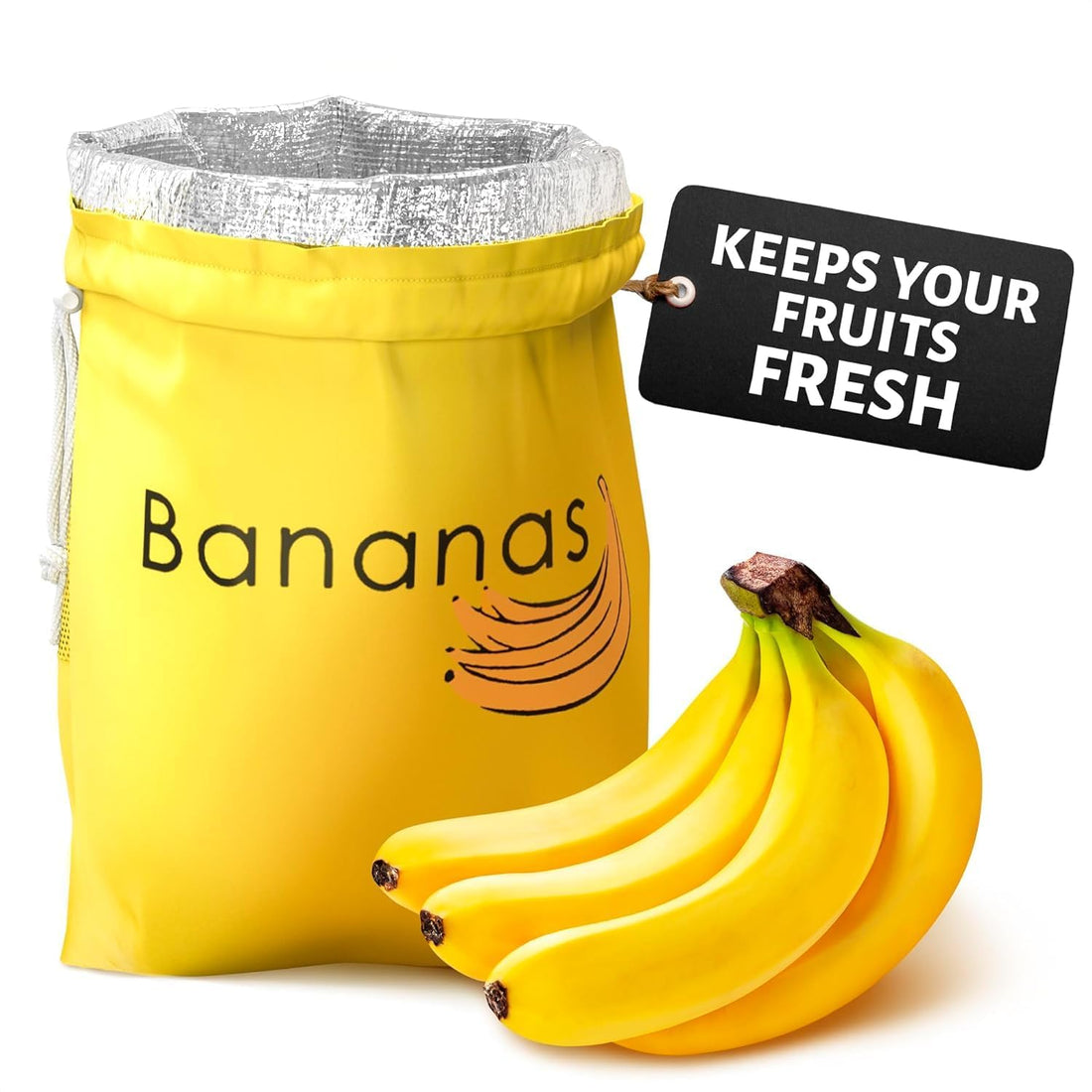 Banana Storage Bag – Banana Bags to Keep Bananas Fresh Longer, 13.7 x 11 inch Nylon Banana Keeper with Aluminum Lining, Reusable Banana Saver – Banana Bags to Prevent Ripening, Great for Home & Travel
