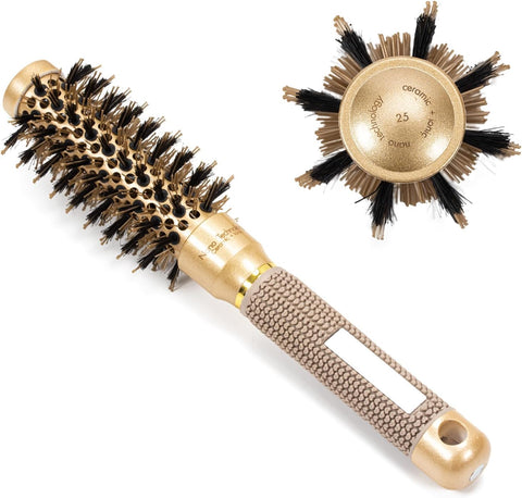 Round Brush for Blow Drying,Thermal Nano Ionic Round Drying Hair brush Professional for Styling Hair Curling Brush-gold (25mm)