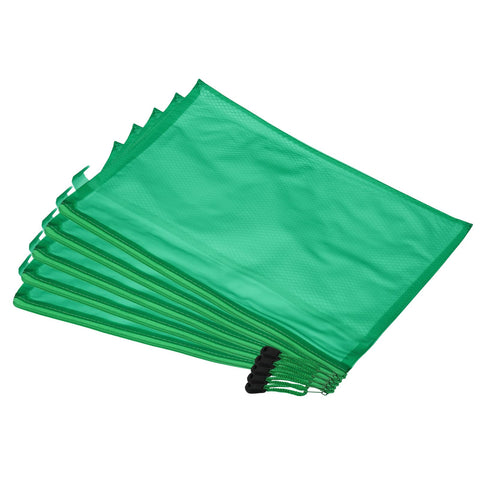 PATIKIL Zipper Pouch, 5 Pack A4 Size Waterproof Nylon Mesh Liner Pencil Case Zipper Cosmetic Bags Checks Travel Supplies Organizer Pouch Bags, Green, Green, A4