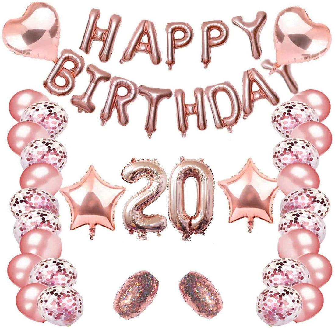 Secret 20th Birthday Balloons Decorations Set Rose Gold Party Decorations Letters Happy Birthday Balloons Decorations Foil Latex Balloons