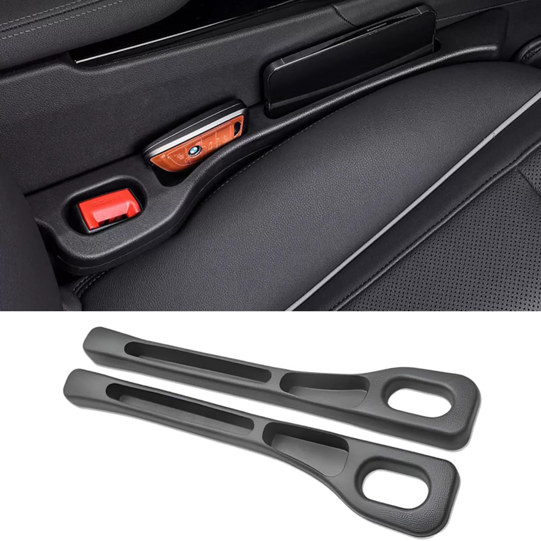 2 PCS Car Seat Gap Filler Organizer, Multi-Functional Seat Side Gap Filler for Phone, Keys, Wallet, Universal Car Gap Filler for Car, SUV, RV, Truck (Black)