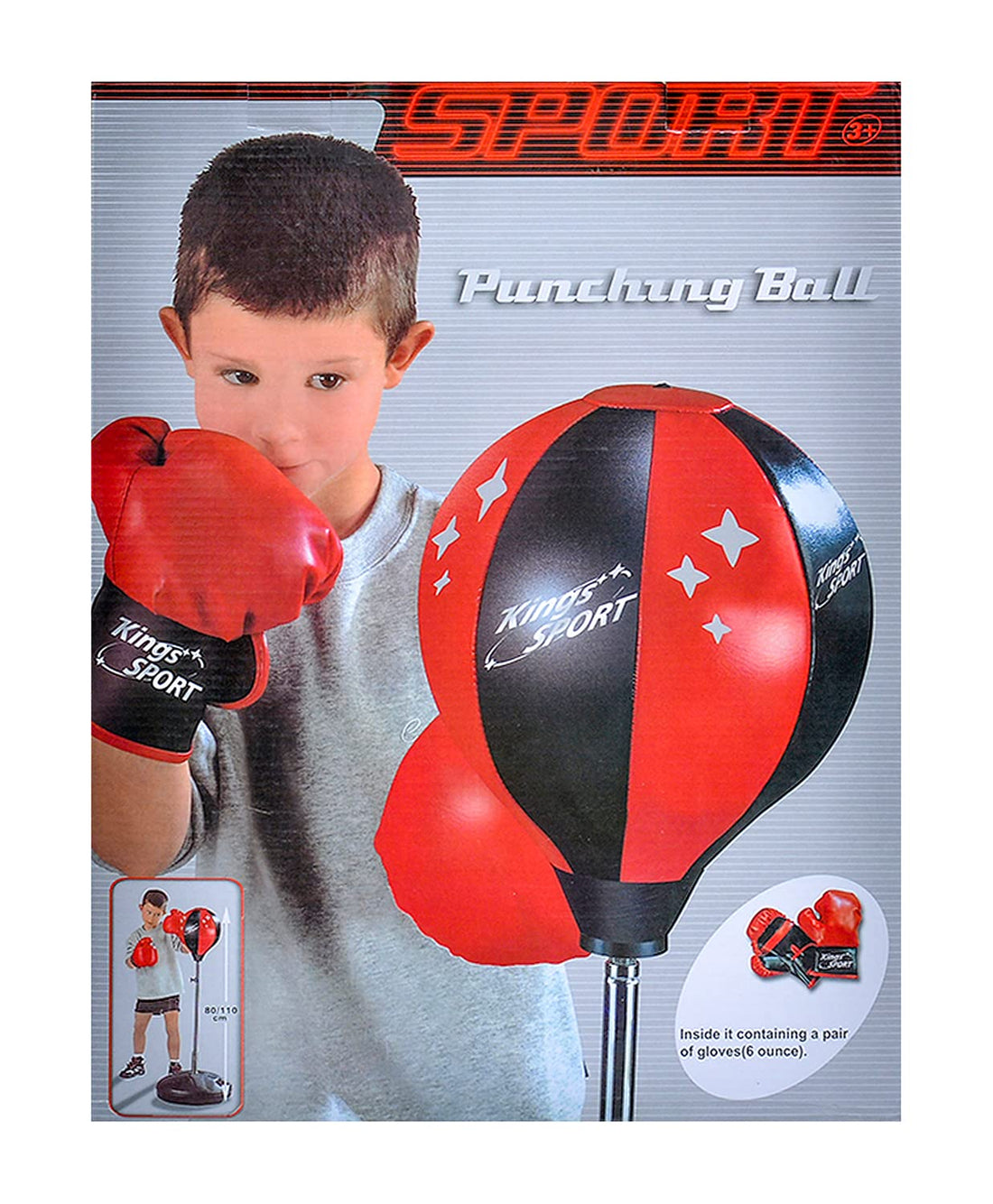 King Sports Punching Ball Boxing Simulation Set Contains 2 Boxing Gloves 6 Ounce And 1 Punching Ball With Stand - Multi Color