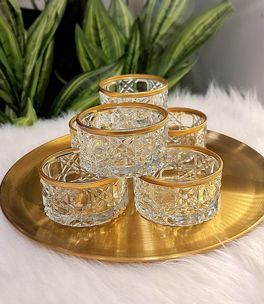 Glass Heart Snack Bowl, 6-Piece Decorative Heart Bowl (Gold, 13 cm)
