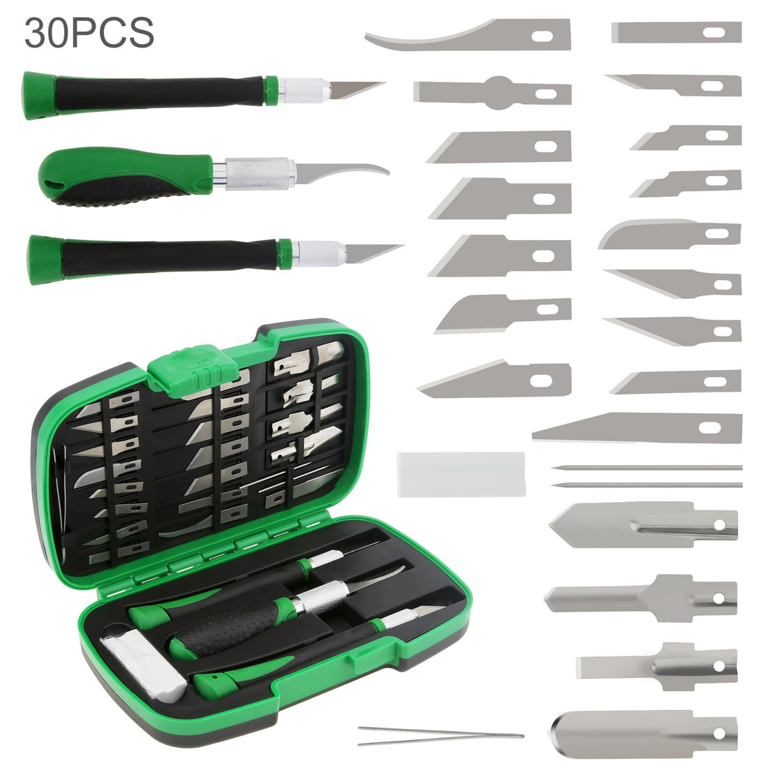 30PCS Precision Craft Knife Set Hobby Knife Kit with Replacement Blades Carving Detail Knife with Non-Slip Rubber Grip for Art, Crafts, Scrapbooking, Cutting, Carving