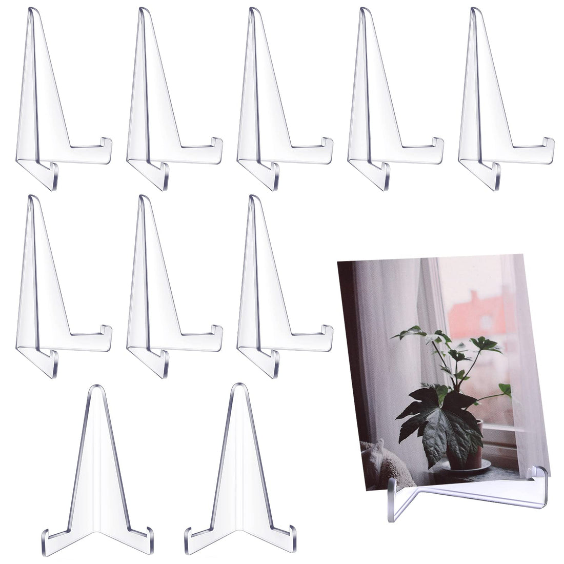 Bucherry 10 Pack Acrylic Easel Stand for Display Mini Plastic Plate Holder for Pictures Photo Frames Coins Cards Collection Small Display Easels for Table Desktop Home Office Decor(Clear)